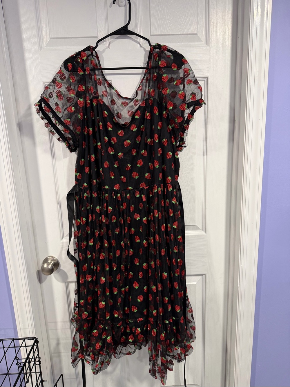 torrid Black Mesh Midi Dress with Red Strawberry Print